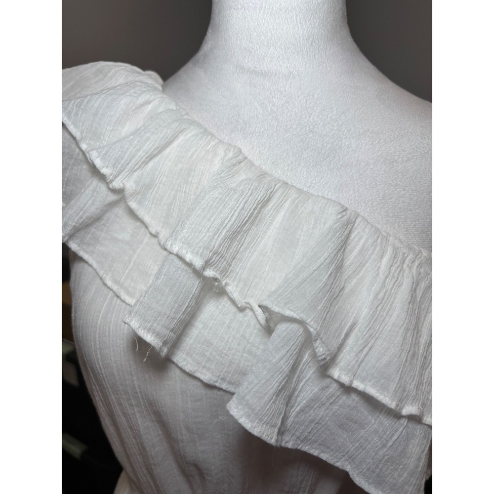Boston Proper White One Shoulder Ruffle Midi Dress 12 Cotton Tiered - Picture 4 of 9